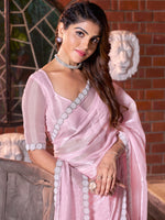 Thumbnail for NOZ2TOZ Women's Satin Silk Pink Embellished Designer Saree With Blouse Piece - Distacart