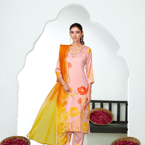 BulBul Malaika Silk Pink Kurta Set with Dupatta