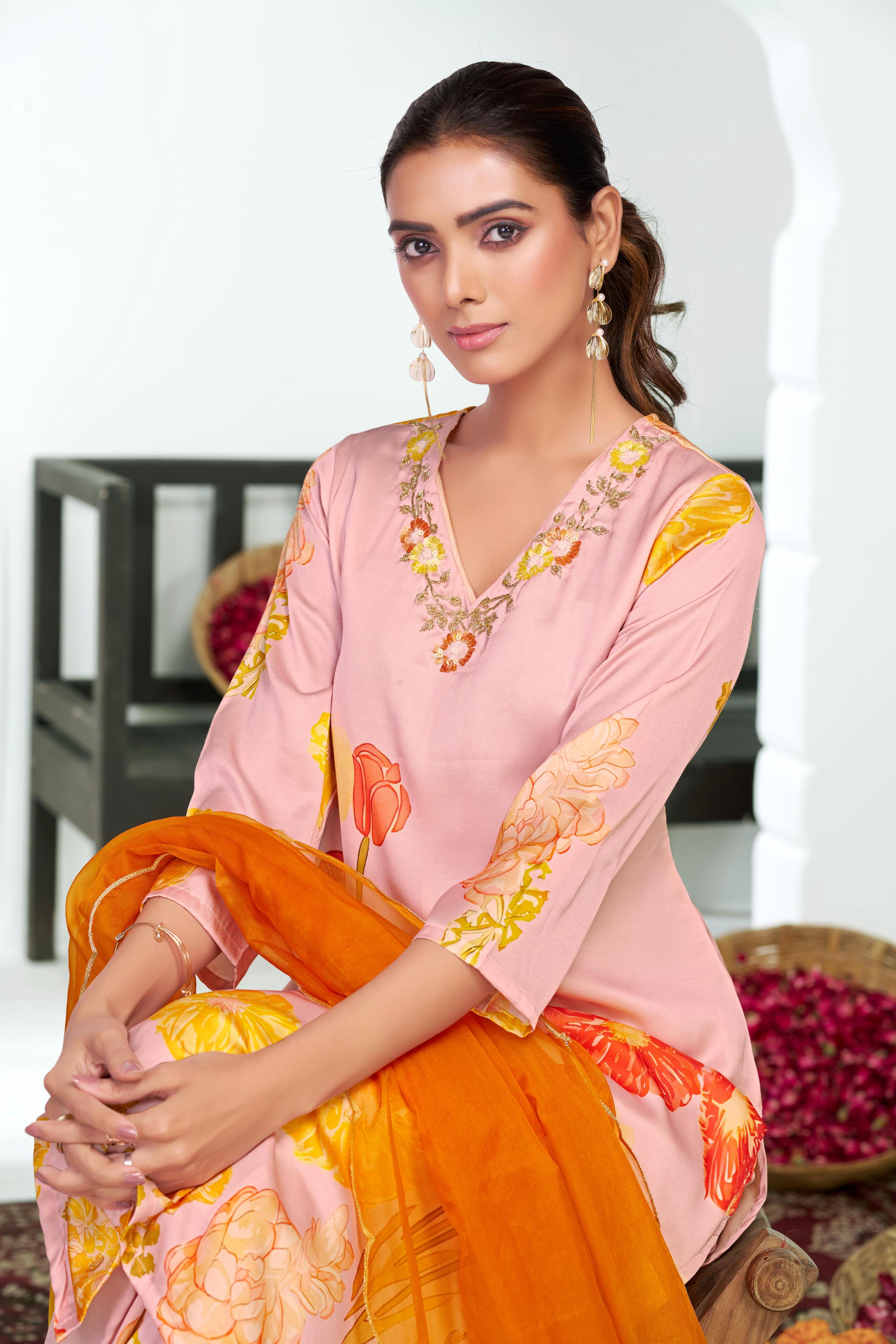 BulBul Malaika Silk Pink Kurta Set with Dupatta
