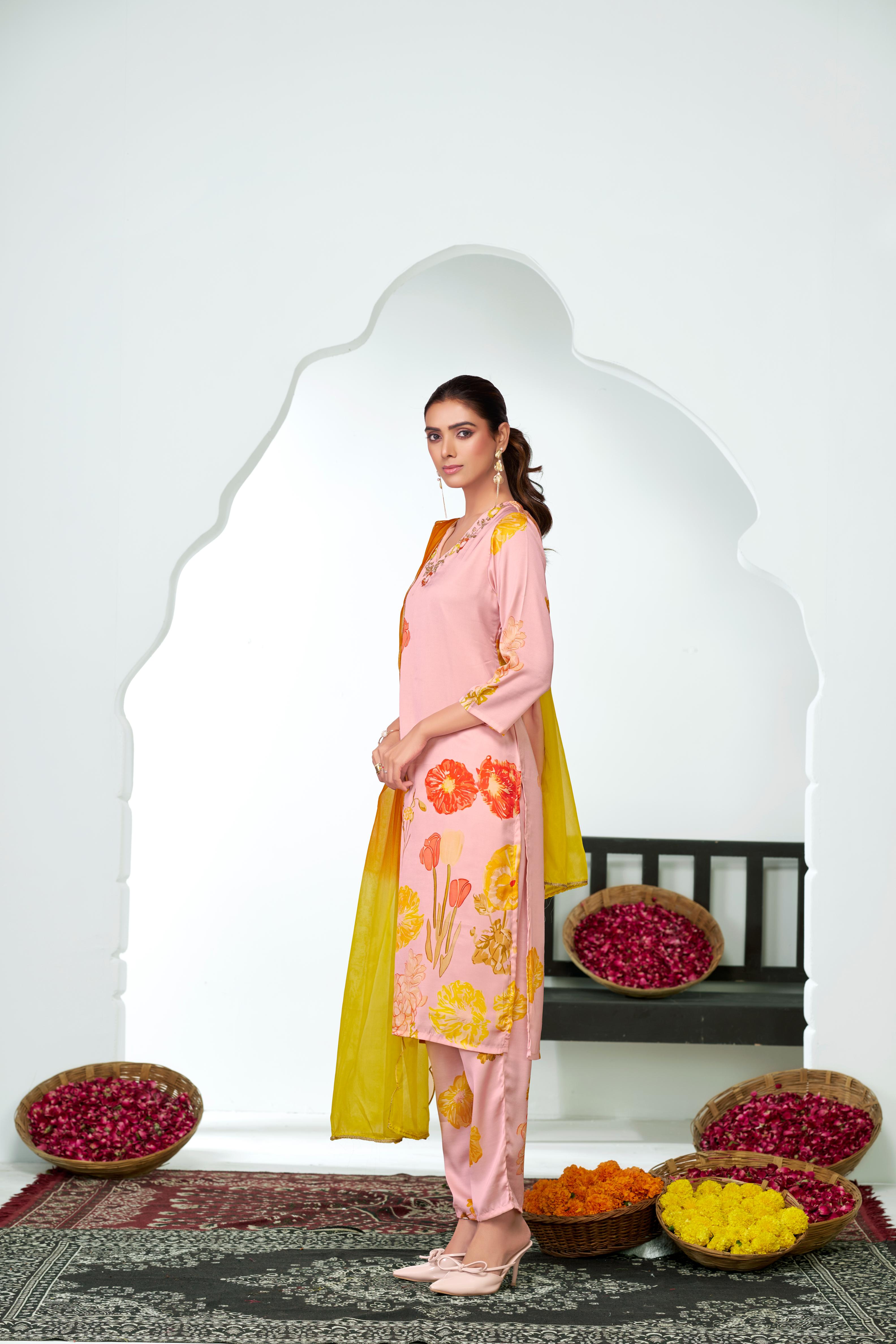 BulBul Malaika Silk Pink Kurta Set with Dupatta