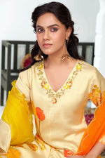 Thumbnail for BulBul Malaika Silk White Kurta Set with Dupatta