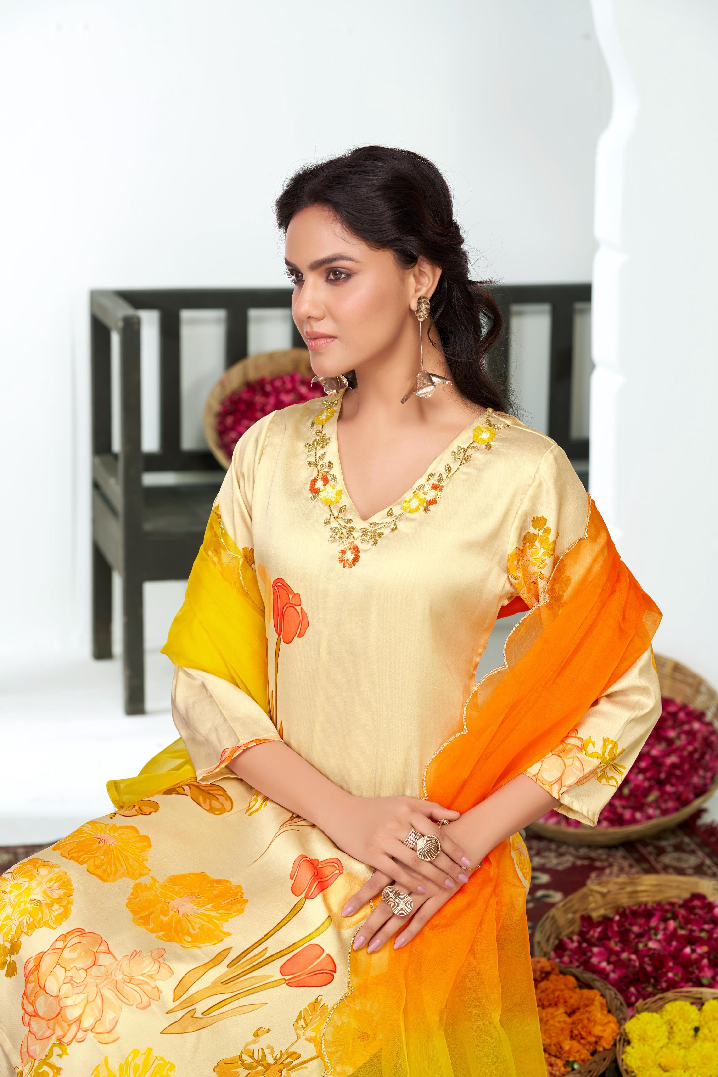 BulBul Malaika Silk White Kurta Set with Dupatta