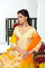 Thumbnail for BulBul Malaika Silk White Kurta Set with Dupatta