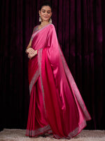 Thumbnail for NOZ2TOZ Women's Satin Silk Pink Embellished Designer Saree With Blouse Piece - Distacart