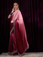 Thumbnail for NOZ2TOZ Women's Satin Silk Pink Embellished Designer Saree With Blouse Piece - Distacart