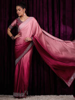 Thumbnail for NOZ2TOZ Women's Satin Silk Pink Embellished Designer Saree With Blouse Piece - Distacart
