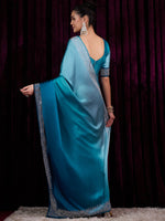 Thumbnail for NOZ2TOZ Women's Satin Silk Blue Embellished Designer Saree With Blouse Piece - Distacart