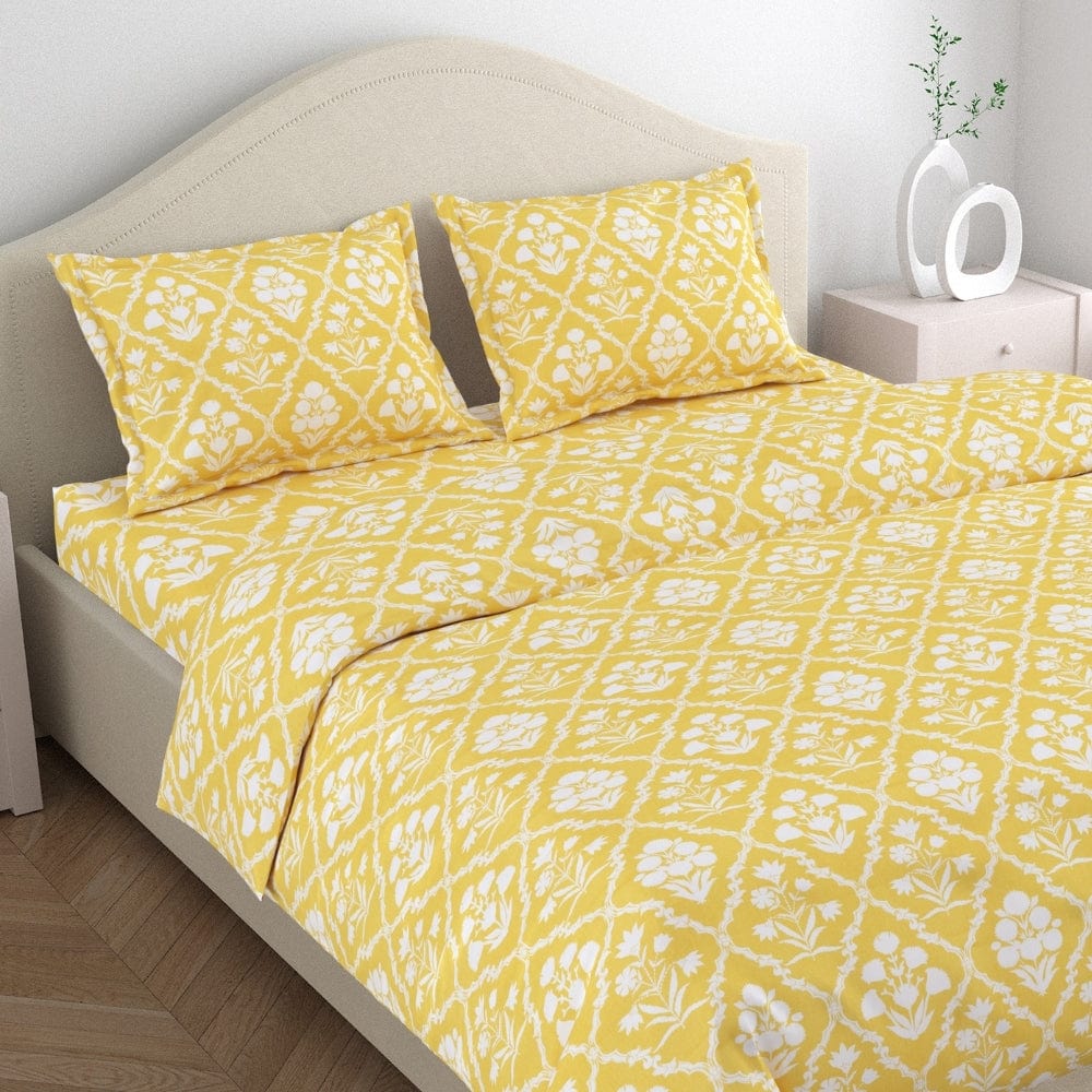 Haus & Kinder Marigold Majesty 186 TC Cotton 100% Printed Flat King Bedsheet - Dista
