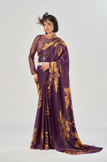 Thumbnail for Vastranavya Wine Satin Silk Elegant Printed Saree with Unstitched Blouse - Distacart