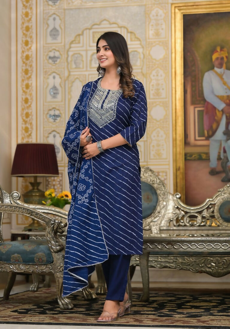 Partywear Designer Blue cotton Stitched Suit With Dupatta - Tanisha - Distacart