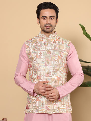 MULTI SHADES Men's Woven Design Multi Colour Embroidered Nehru Jacket - Dista