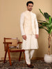 MULTI SHADES Men's Woven Design Cream Embroidered Nehru Jacket - Dista