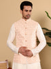 MULTI SHADES Men's Woven Design Light Pink Embroidered Nehru Jacket - Dista