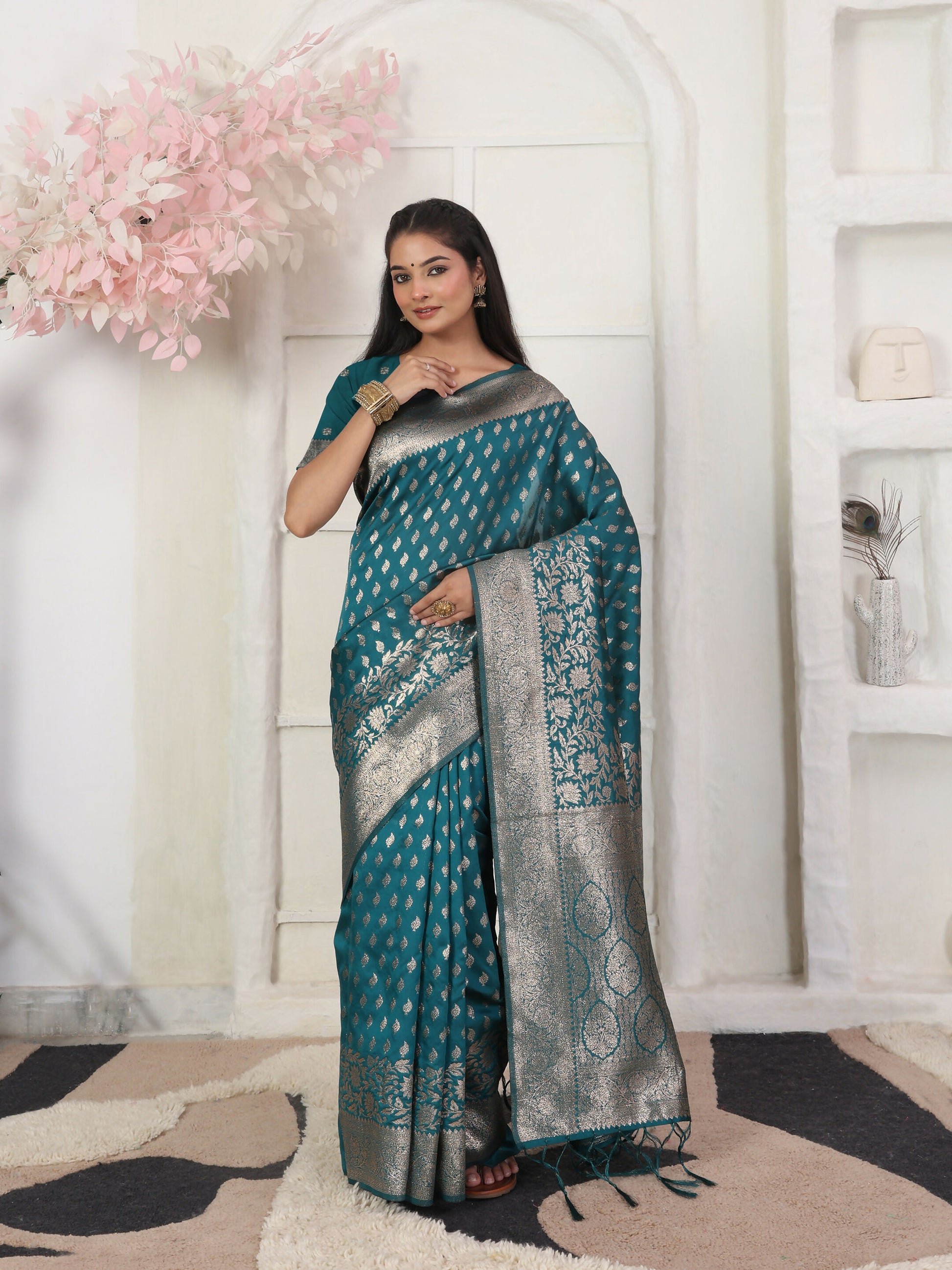 Shree Shyam Fashion Lichi Silk Rama Saree - Distacart