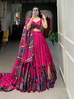 Thumbnail for Malishka Womens Pink Dola Silk With Foil Print Lehenga Choli Set