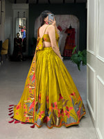 Thumbnail for Malishka Womens Yellow Dola Silk With Foil Print Lehenga Choli Set