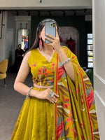 Thumbnail for Malishka Womens Yellow Dola Silk With Foil Print Lehenga Choli Set