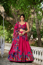 Thumbnail for Malishka Womens Pink Dola Silk With Foil Print Lehenga Choli Set