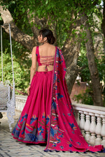Thumbnail for Malishka Womens Pink Dola Silk With Foil Print Lehenga Choli Set