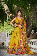 Thumbnail for Malishka Womens Yellow Dola Silk With Foil Print Lehenga Choli Set