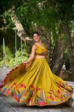 Thumbnail for Malishka Womens Yellow Dola Silk With Foil Print Lehenga Choli Set