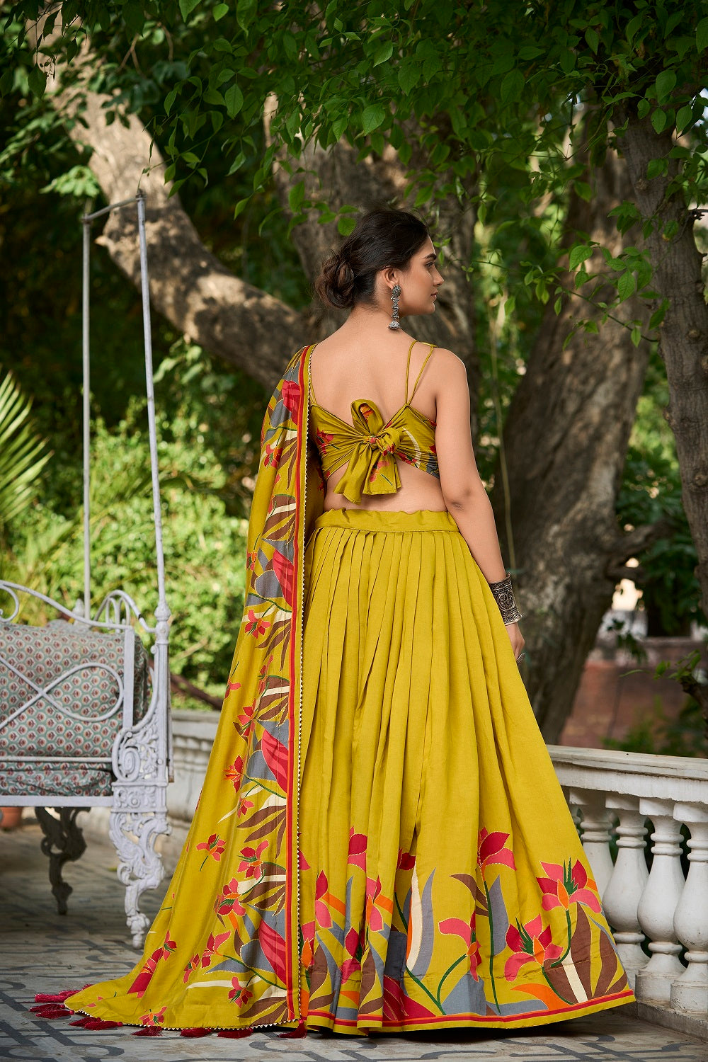 Malishka Womens Yellow Dola Silk With Foil Print Lehenga Choli Set