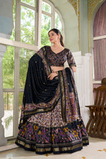 Thumbnail for Malishka Womens Black Dola Silk With Foil Print Lehenga Choli Set