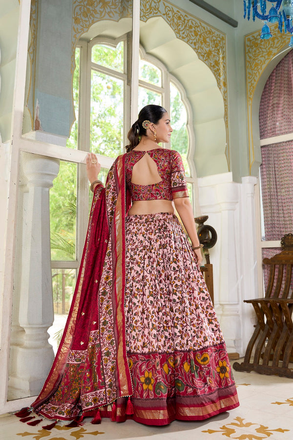 Malishka Womens Maroon Dola Silk With Foil Print Lehenga Choli Set