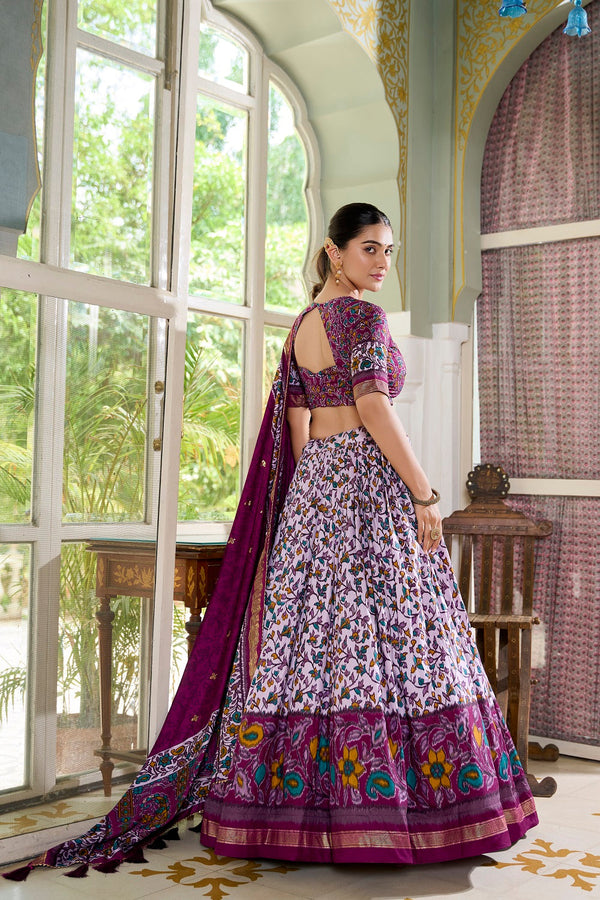 Malishka Womens Purple Dola Silk With Foil Print Lehenga Choli Set