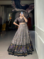 Thumbnail for Malishka Womens Black Dola Silk With Foil Print Lehenga Choli Set