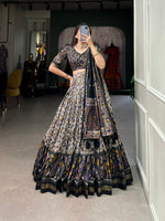 Thumbnail for Malishka Womens Black Dola Silk With Foil Print Lehenga Choli Set
