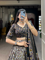 Thumbnail for Malishka Womens Black Dola Silk With Foil Print Lehenga Choli Set