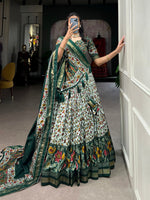 Thumbnail for Malishka Womens Green Dola Silk With Foil Print Lehenga Choli Set