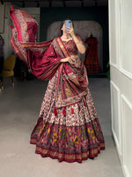 Thumbnail for Malishka Womens Maroon Dola Silk With Foil Print Lehenga Choli Set