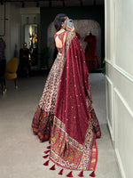 Thumbnail for Malishka Womens Maroon Dola Silk With Foil Print Lehenga Choli Set