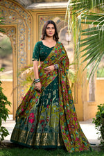 Thumbnail for Malishka Womens Green Dola Silk With Foil Print Lehenga Choli Set