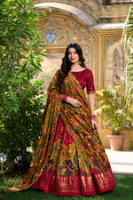 Thumbnail for Malishka Womens Red Dola Silk With Foil Print Lehenga Choli Set