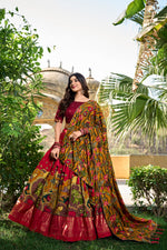 Thumbnail for Malishka Womens Red Dola Silk With Foil Print Lehenga Choli Set
