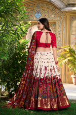 Thumbnail for Malishka Womens White Dola Silk With Foil Print Lehenga Choli Set