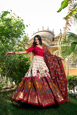 Thumbnail for Malishka Womens White Dola Silk With Foil Print Lehenga Choli Set