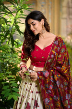 Thumbnail for Malishka Womens White Dola Silk With Foil Print Lehenga Choli Set
