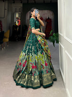 Thumbnail for Malishka Womens Green Dola Silk With Foil Print Lehenga Choli Set