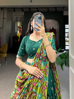 Thumbnail for Malishka Womens Green Dola Silk With Foil Print Lehenga Choli Set