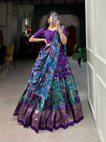 Thumbnail for Malishka Womens Purple Dola Silk With Foil Print Lehenga Choli Set