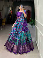 Thumbnail for Malishka Womens Purple Dola Silk With Foil Print Lehenga Choli Set