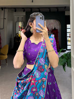 Thumbnail for Malishka Womens Purple Dola Silk With Foil Print Lehenga Choli Set