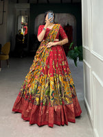 Thumbnail for Malishka Womens Red Dola Silk With Foil Print Lehenga Choli Set