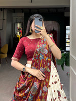 Thumbnail for Malishka Womens White Dola Silk With Foil Print Lehenga Choli Set