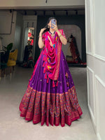Thumbnail for Malishka Womens Purple Dola Silk With Foil Print Lehenga Choli Set