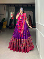 Thumbnail for Malishka Womens Purple Dola Silk With Foil Print Lehenga Choli Set
